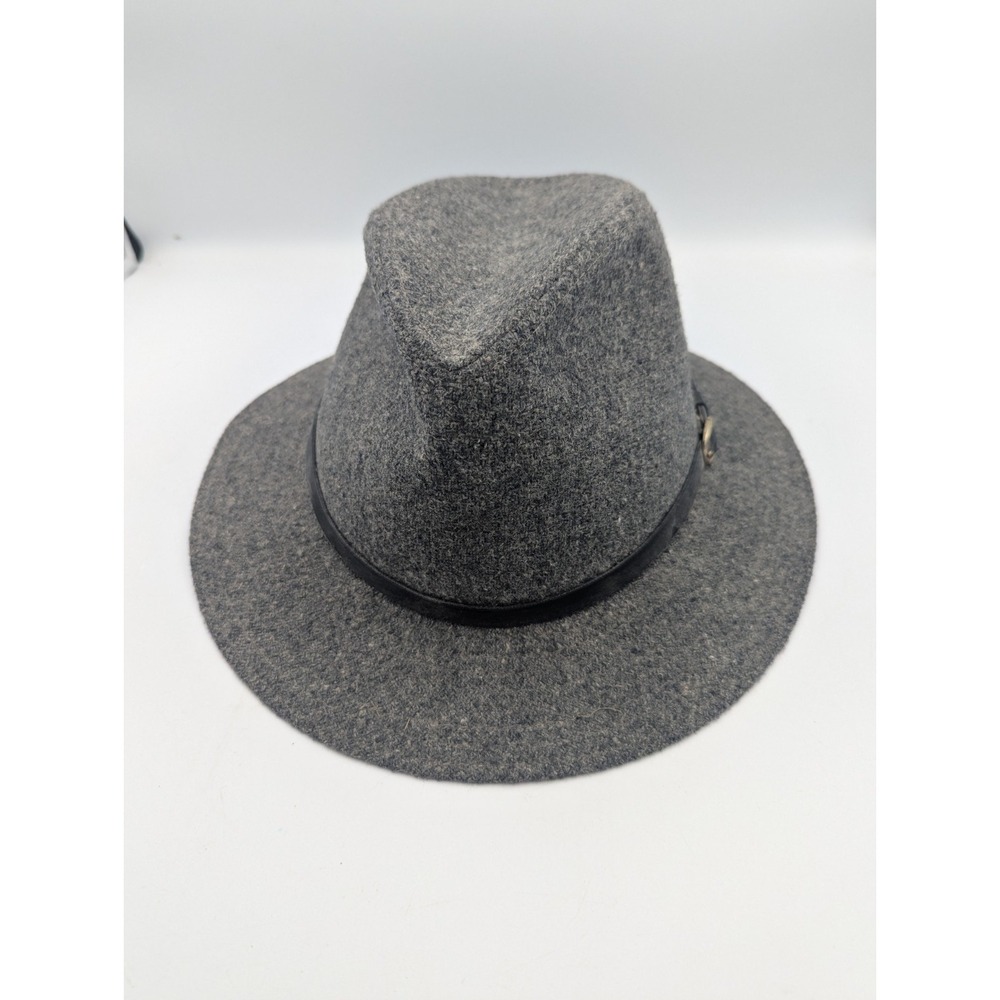 Young An Gray Fedora Hat Size L 7 1/4-7 3/8 MCM Strap Buckle Vintage